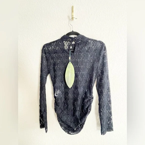 Farm Rio Black Lace Long Sleeve Top romantic bohemian edgyM. NWT